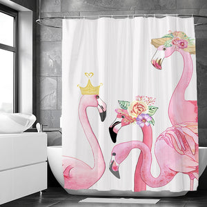 Pink Flamingo Print Shower Curtain Ins Decorative Bathtub Curtain Nordic Toilet Partition Bath Screen Mat Set Bathroom Accessory