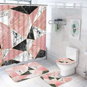 Flash Pink Marble Shower Curtains Shiny Decor for Bathroom Polyester Fabric Decorative Bath Screen Toilet Cover Carpet WC Sets