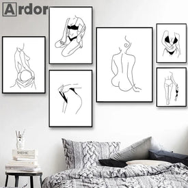 Minimalista Donna Sexy Line Draw Wall Art Poster Corpo nudo Stampa artistica Pittura su tela in bianco e nero Immagini nordiche Decorazioni per la casa