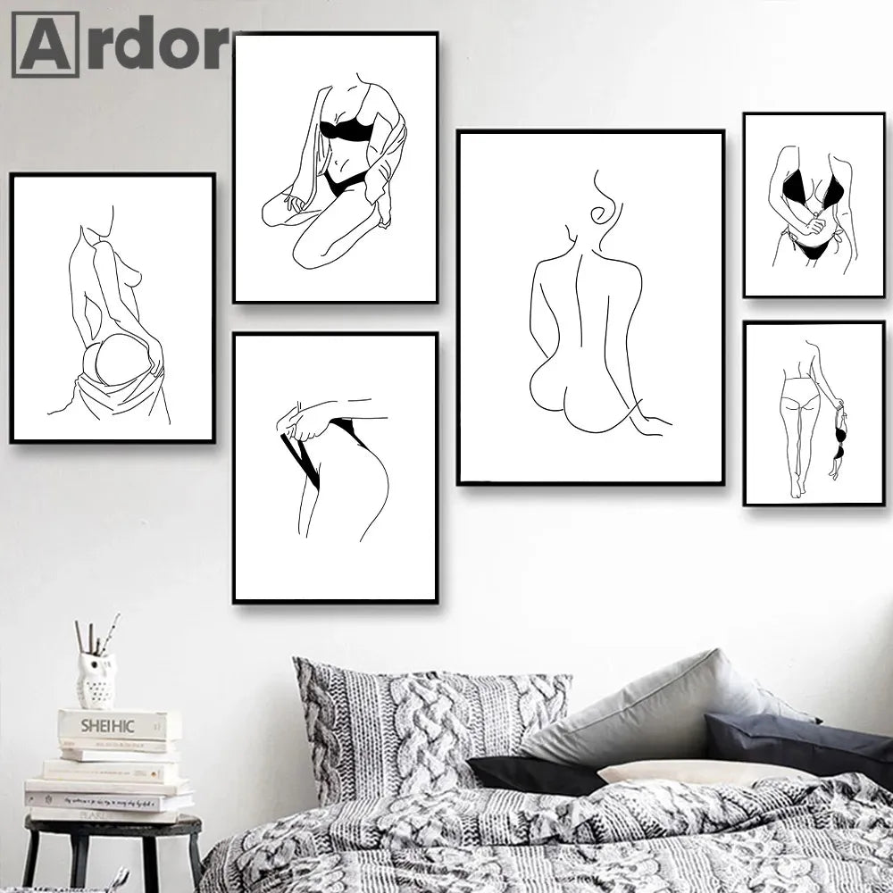 Minimalist Sexy Woman Line Draw Wall Art Poster Naked Body Art Print Black And White Canvas Painting Nordic Pictures Home Decor