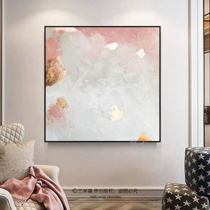 Nordic Modern Hand Painted Abstract Pink And Gold Foil Oil Painting On Canvas For Indoor Decor Wall Art Poster For Gift Bedroom