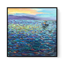 Загрузите изображение в программу просмотра галереи, Blue Sea Sunset   Handmade Oil Painting  Abstract  Painting Home  Decoration  For  Bedroom Restaurant Living Room Mural Painting