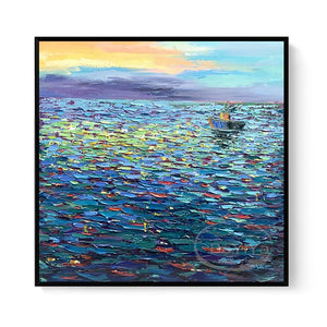 Blue Sea Sunset   Handmade Oil Painting  Abstract  Painting Home  Decoration  For  Bedroom Restaurant Living Room Mural Painting