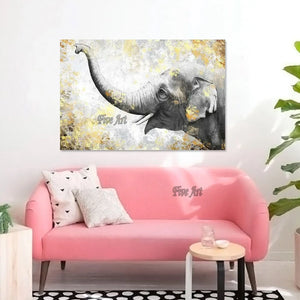 High Quality Added Gold Foil Elephant Animal Oil Painting Luxury Decoration For Home Hand-painted Picture Canvas Art Unframed