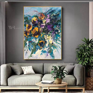 100%Hand Painted Art Abstract Floral Colorful Texture Canvas Oil Painting Wall Decor Hanging Poster Living Room Sofa Porch Mural