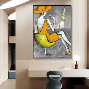 Handmade Oil Painting On Canvas Abstract Cartoon Figure Portrait Modern Wall Art Painting Interior Home Decor For Living Room