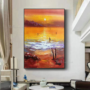 Oil Painting Handmade On Canvas Abstract Nature Scenery Sea Sunrise Wall Decoration Poster Art Picture Living Room Hotel Mural