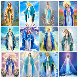 HUACAN 5d Diamond Painting Virgin Mary Diamond Embroidery Cross Stitch Religion Pictures Of Rhinestones Mosaic Craft Kit