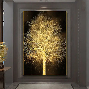 Luxury Gold Tree Posters Wall Art Canvas Painting Cuadros Decorativos Prints Pictures for Living Room Home Decor No Frame