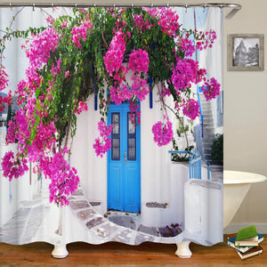 Rideau de douche de jardin européen avec fleurs idylliques rurales, pour salle de bain, imperméable, imprimé en 3d, avec 12 crochets, tissu en Polyester