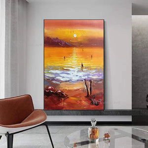 Oil Painting Handmade On Canvas Abstract Nature Scenery Sea Sunrise Wall Decoration Poster Art Picture Living Room Hotel Mural