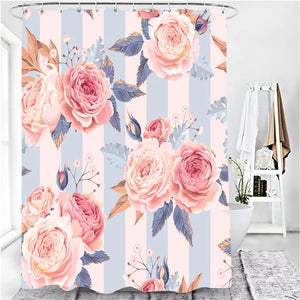 Pink Flowers Rose Elegant Printed Shower Curtain Set Waterproof Women Bathing Bathroom Pedestal Rug Lid Carpet cortina ducha