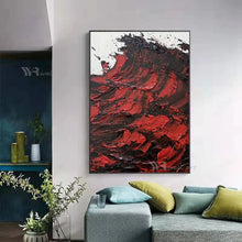 Cargar imagen en el visor de la galería, Handmade Canvas Oil Painting Abstract 3D Red Ocean Waves Wall Decor Art Picture Modern Living Room Bedroom Hotel Hanging Poster