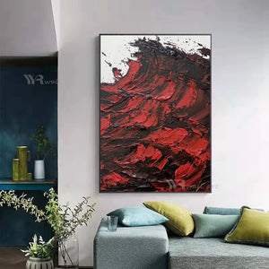 Handmade Canvas Oil Painting Abstract 3D Red Ocean Waves Wall Decor Art Picture Modern Living Room Bedroom Hotel Hanging Poster