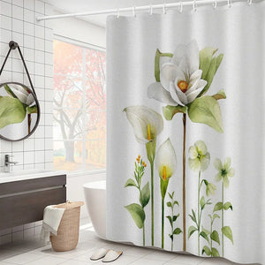 Purple Hydrangea Flower White Shower Curtain Landscape 3D Green Plant Waterproof Polyester Bathroom Curtains Bath Screen Decor