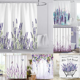Lavender Shower Curtain Rustic Purple Flowers Plant Bath Curtains Waterproof Polyester Fabric  Bathroom Bathtub Decor with Hooks