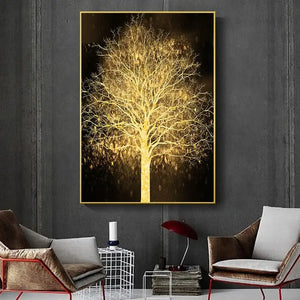 Luxury Gold Tree Posters Wall Art Canvas Painting Cuadros Decorativos Prints Pictures for Living Room Home Decor No Frame