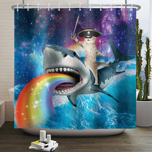 Hero Great White Unicorn with Gun Cat Funny Shower Curtain for Bath Decoration Waterproof 3D Print Bathroom Curtains with Hooks