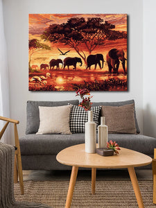 CHENISTORY Sonnenuntergang, Elefanten, Tiere, DIY Malen nach Zahlen, moderne Wandkunst, handgemaltes Acrylbild für Heimdekoration, 40 x 50 cm