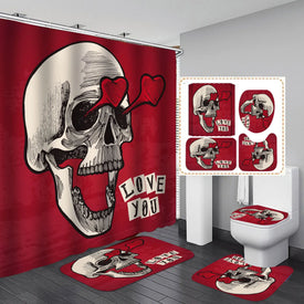 Juego de cortina de ducha con estampado de esqueleto y calavera divertida, decoración para el hogar, Festival de Halloween, alfombra de baño, tapa de inodoro, alfombra de franela para baño