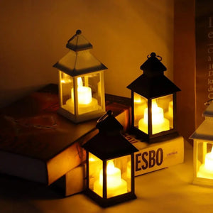 Xmas Led Candle Light Flameless Electronic Lamp Christmas Decorative Anti-rust Hollow-out Wind Lantern Lamp Home Decor
