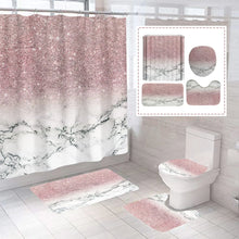 Cargar imagen en el visor de la galería, Flash Pink Marble Shower Curtains Shiny Decor for Bathroom Polyester Fabric Decorative Bath Screen Toilet Cover Carpet WC Sets