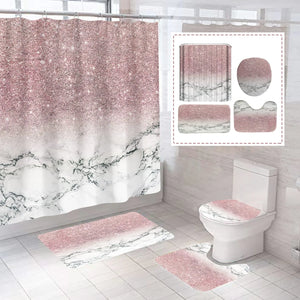 Яркие розовые мраморные занавески для душа, блестящий декор для ванной комнаты, полиэстеровая ткань, декоративная перегородка для ванной, крышка для унитаза, ковер, наборы для туалета