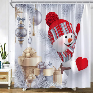 Cortinas de ducha navideñas, divertido muñeco de nieve, rama de abeto, regalo, bola de Navidad, tela de vacaciones de Año Nuevo, decoración para el hogar y el baño, juegos de cortinas de baño