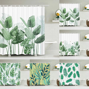 Cortina de ducha con estampado 3D de plantas verdes tropicales, paisaje de flores, tela impermeable, Cortina de baño, accesorios de decoración para el baño