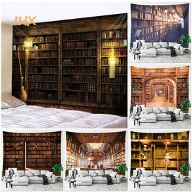 Arazzo da scaffale per libreria vintage, appeso a parete, decorazione estetica per la casa, hippie, boho, arte stampata, in tessuto, arazzo da parete, decorazione della stanza