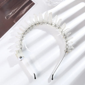 Natural White Crystal Quartz Drusy Craft Winding Headband with LED Lights Christma Cosplay Witch Bride Tiara Comb Hair Accessory