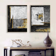 Load image into Gallery viewer, 2 pieces Modern Abstract Gold Picture On The Wall Handmde Black Texture Oil Painting On Canvas Hanging Picture For Living Room