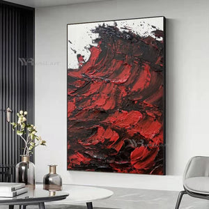 Handmade Canvas Oil Painting Abstract 3D Red Ocean Waves Wall Decor Art Picture Modern Living Room Bedroom Hotel Hanging Poster