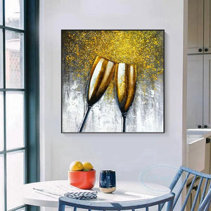 Handmade Wine Glass Restaurant Oil Painting Single Light Luxury Kitchen Mural Living Room Decoration Art Gold Foil Canvas Poster