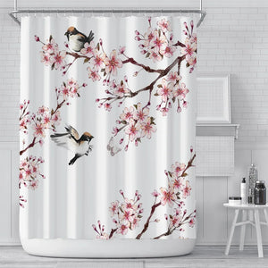 Розовая занавеска для душа с цветочным принтом, подкладка в азиатском японском стиле, занавеска для душа с цветком вишни, водонепроницаемая занавеска для ванны с 3D принтом
