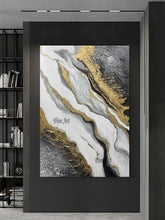 Laden Sie das Bild in den Galerie-Viewer, Hand Painted Canvas Gold Foil Thick Texture Simple Abstract Acrylic Painting Modern Hotel Decorative Wall Art Hanging Pictures