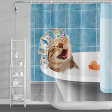 Cargar imagen en el visor de la galería, Cortinas de ducha de gato divertidas, cortina de baño con ganchos de decoración, baño 3d impermeable para perros, cortina de ducha con personalidad creativa de 180x180cm