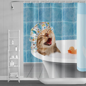 Cortinas de ducha de gato divertidas, cortina de baño con ganchos de decoración, baño 3d impermeable para perros, cortina de ducha con personalidad creativa de 180x180cm