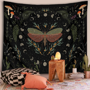 Moon Phase girl Tapestry Wall Hanging Moth Botanical Witchy Aesthetic mushroom snake plant Boho Wall Cloth home Decor Bedroom