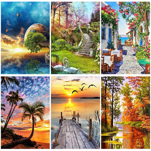 Miaodu DIY 5D Diamond Painting Landscape Full Mosaic Dusk Sunset Picture Of Rhinestones Embroidery Home Decor