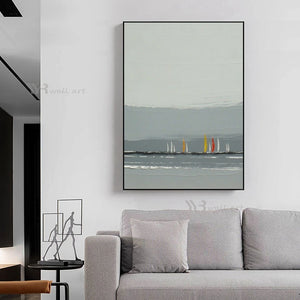 Modern Minimalist Grey Seascape Abstract Painting Wall Decor Art Mural Handmade Canvas Oil Painting Living Room Bedroom Porch