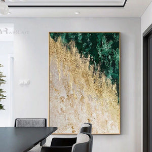 Wall Decoration Oil Painting Handmade Canvas Mural Abstract Yellow Green Art Poster Living Room Bedroom Restaurant Hotel Picture