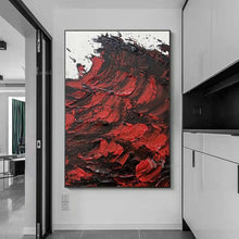 Cargar imagen en el visor de la galería, Handmade Canvas Oil Painting Abstract 3D Red Ocean Waves Wall Decor Art Picture Modern Living Room Bedroom Hotel Hanging Poster