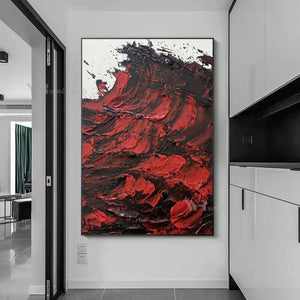 Handmade Canvas Oil Painting Abstract 3D Red Ocean Waves Wall Decor Art Picture Modern Living Room Bedroom Hotel Hanging Poster