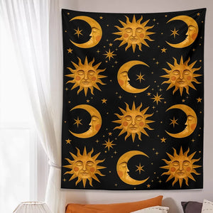 Tapiz de luna y sol para colgar en la pared, Tarot, Mandala, astrología negra, colcha de adivinación, estera de playa, alfombras de pared Hippie, manta decorativa para dormitorio