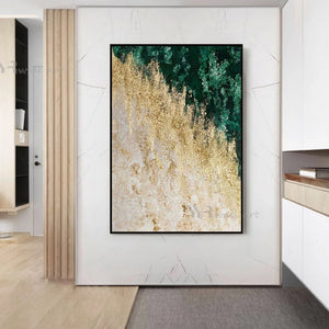 Wall Decoration Oil Painting Handmade Canvas Mural Abstract Yellow Green Art Poster Living Room Bedroom Restaurant Hotel Picture