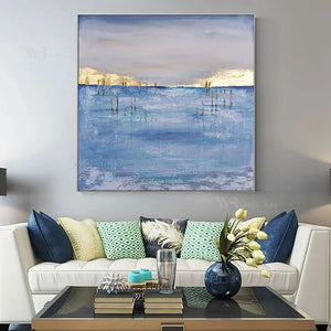 Canvas Painting Wall Art Abstract Gold Decor Picture Handmade Oil Painting Blue Hang Poster Artwork For Living Room Hotel Porch
