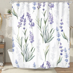 Lavendel-Duschvorhang, rustikale lila Blumen, Pflanzen-Badevorhänge, wasserdichter Polyesterstoff, Badezimmer-Badewannen-Dekor mit Haken