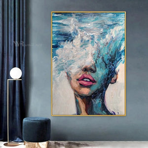 Beautiful Blue Ocean Girl Wall Picture Interior Decor Handmade Acrylic Oil Painting On Canvas Artwork Hanging Poster For Room