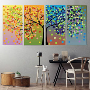 Pintura en lienzo de árbol de la suerte de las cuatro estaciones, carteles coloridos de paisaje e impresiones de imágenes de pared para decoración para sala de estar sin marco